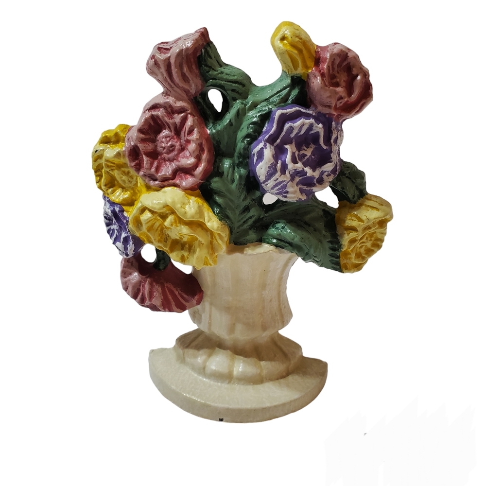 Vintage Cast Iron Flowers in Basket Door Stop